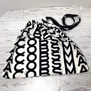 Marc Jacobs Dust Bag Tote Bag Black White Logo Print Canvas Straps 13.5 X 11.5